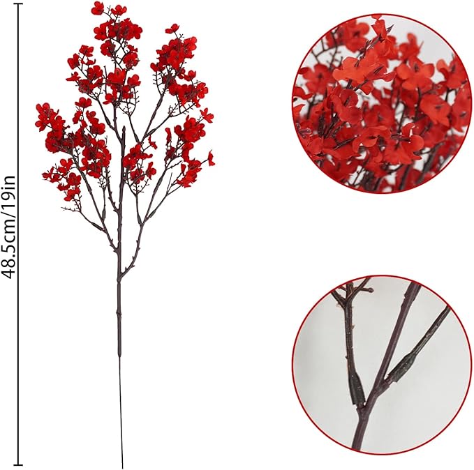 Uieke 30 Pcs Babys Breath Artificial Flowers Bulk Silk Red Faux Flowers Real Touch Gypsophila Bouquet for Christmas Halloween Home Wedding Decoration