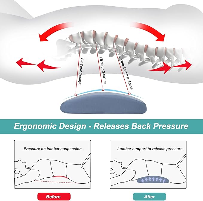 Gel Lumbar Support Pillow for Bed Relief Lower Back Pain-Cooling Memory Foam Back Pillow for Sleeping-Waist Sleep Cushion for Side& Back Sleepers-Wedge Bolster Pillow Bed Rest [US. Patent Design]