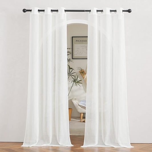 NICETOWN Living Room Ivory Curtains 84 inch Long, Grommet Linen Blend Semi-Sheer Window Drapes Privacy with Light Filtering for Bedroom/Cottage, W36 x L84, Ivory, 1 Pair