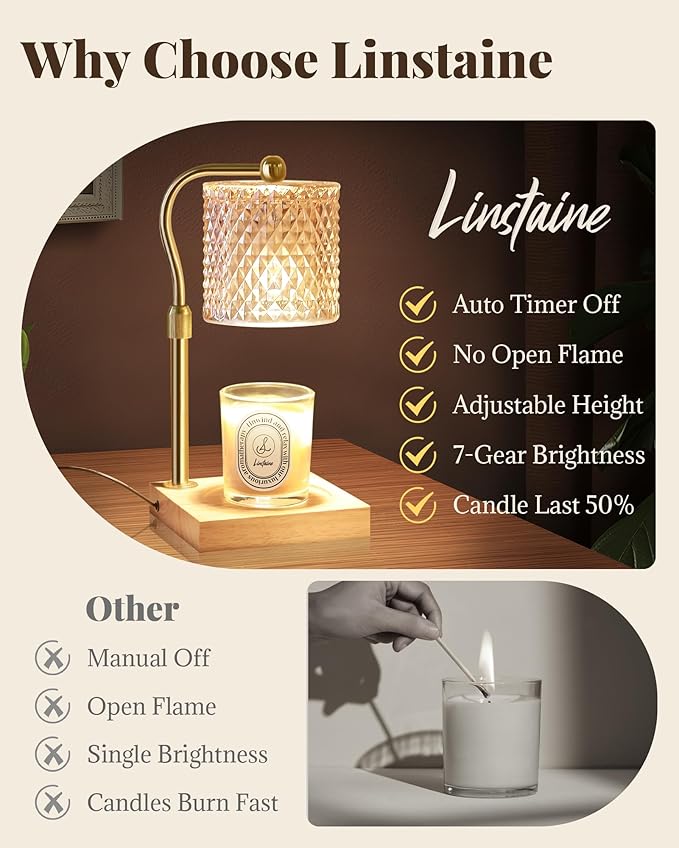 Candle Warmer Lamp with Timer Dimmer Adjustable Height, Mothers Day Gifts for Mom, Birthday House Warming New Home Decor Gifts for Women, Electric Wax Warmer with 2 Bulbs for Jar Candles, Amber