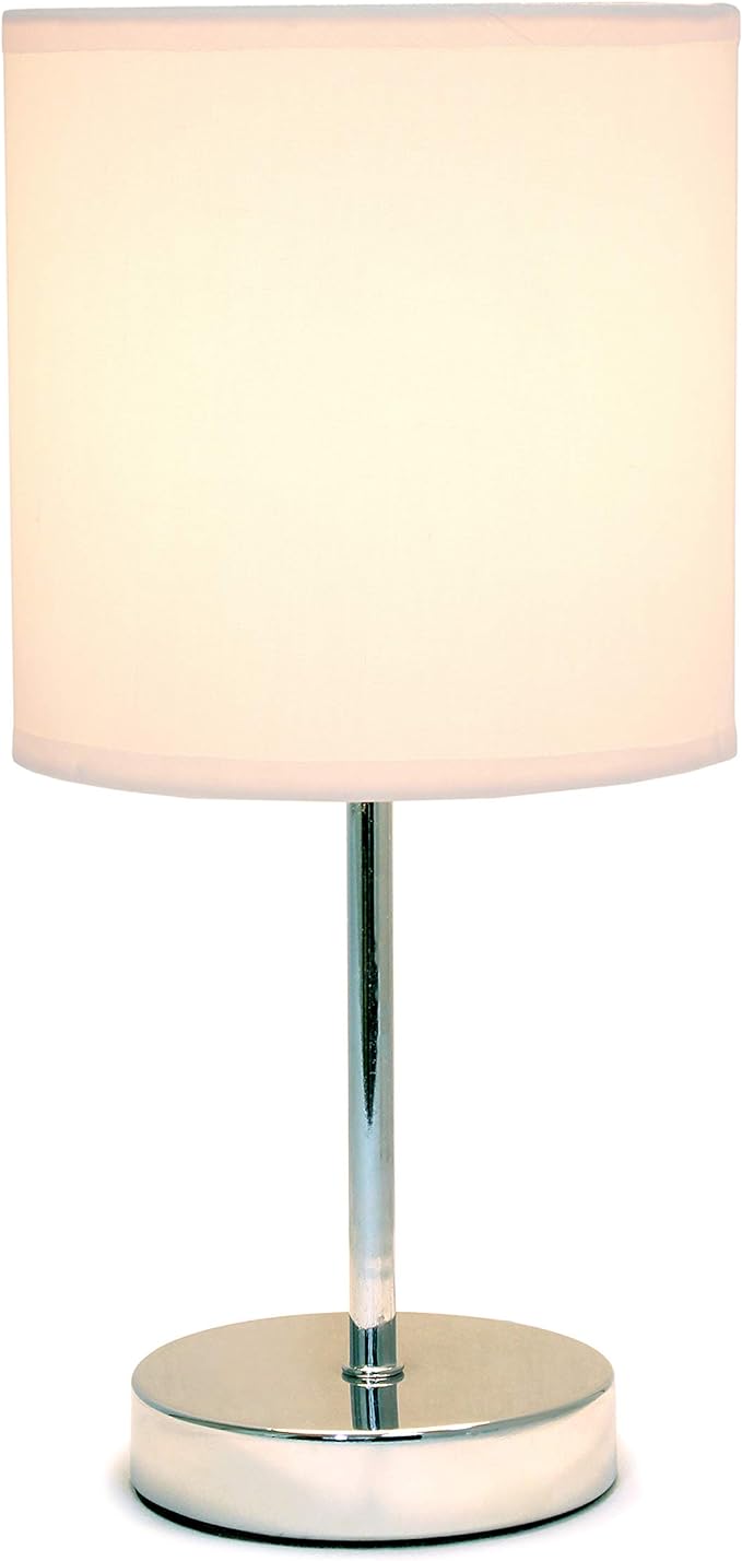 Simple Designs LT2007-BPK Chrome Mini Basic Table Lamp with Fabric Shade, Blush Pink