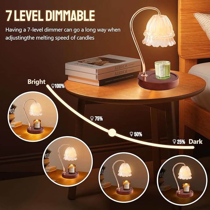 Candle Warmer Lamp with Dimmer - Electric Candle Lamp with Timer for Jar Candles Scented Candles, Plug-in Wax Warmer Lamp for Home & Office with 2 Bulb(White Peony+Black Walnut)