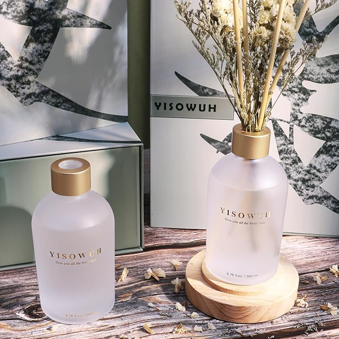 Reed Diffuser - Jasmine Tea 6.76oz（200ml） 2 Packs Flower Essential Oil Reed Diffuser Set with 16 Sticks - Long Lasting Fragrance for Home Bedroom Bathroom Room Shelf Decor