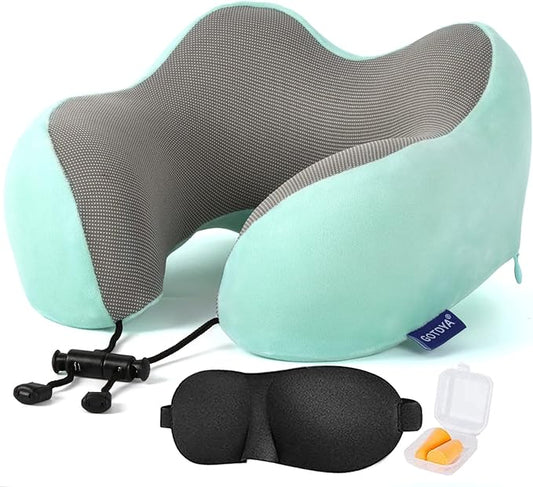 GOTDYA Travel Pillow,Travel Neck Pillows for Sleeping,100% Pure Memory Foam Soft Comfort & Support Pillow for Airplane/Car/Office&Home Rest Use-Blue Green