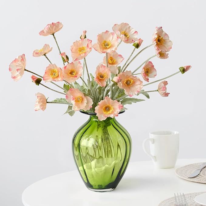 Boho Flowers Light Pink Poppy Artificial Flowers,6 Stems Poppies Lifelike Silk Flowers Fake Plant for Wedding Table Centerpiece Home Cemetery Bouquet Indoor
