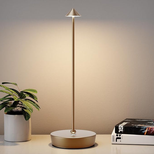 Rechargeable Cordless Table Lamp, Portable Powered LED Battery 6000mAh Metal USB Desk Lamp, 3 Levels Brightness Light for Restaurants Outdoor (Titanium)