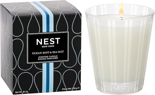 NEST New York Scented Classic Candle, Ocean Mist & Sea Salt - 8.1 oz - Up to 60-Hour Burn Time - Reusable Glass Vessel