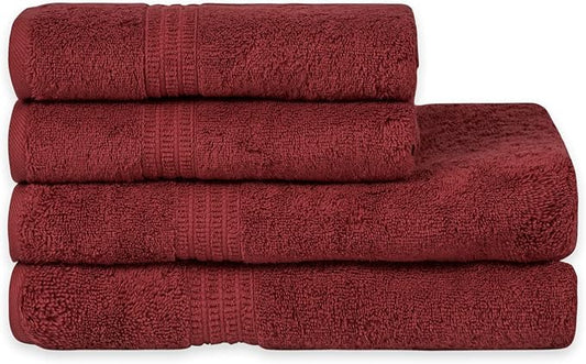 HOMELOVER 4 Piece Towel Set - 100% Organic Cotton 2 Bath Towels & 2 Hand Towels - 500 GSM, Hotel Quality, Soft, Highly Absorbent & Quick Drying Wash Towels for Kitchen & Bathroom (Berry Red)