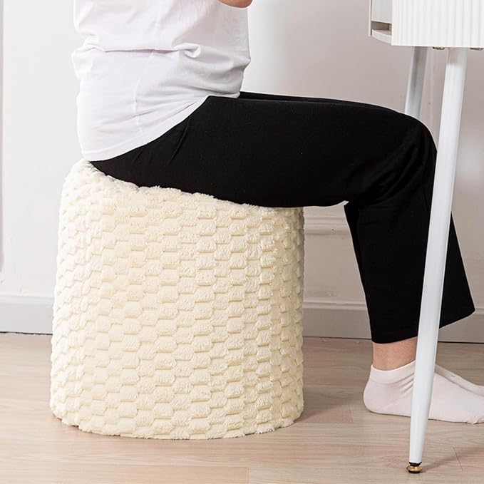 Modern Round Ottoman Multifunctional Foot Rest Floor Pouf Ottoman Footrest Stool Pouf Foot Stool for Living Room Bedroom Cream