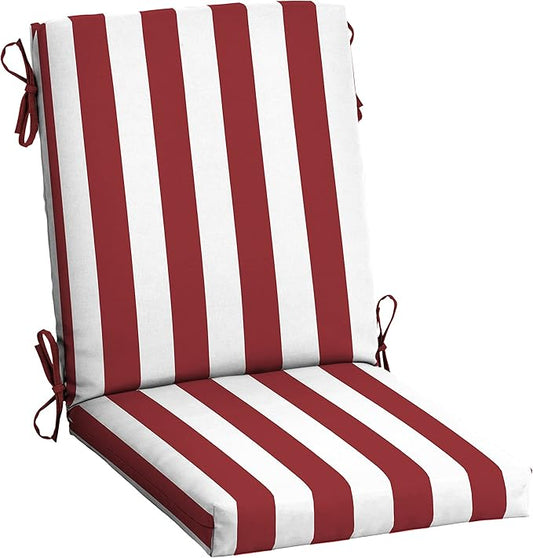 Arden Outdoor Dining Chair Cushion, 20 in x 20 in, Weather-Proof, Rain-Proof, Fade Resistant Patio Cushion for Patio, Dining, or Rocking Chairs 20 x 20, Ruby Red Cabana Stripe