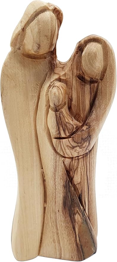 Zuluf 4.72 inches Olive Wood Christian Statue - Hand Carved Holy Family from Jerusalem, Sagrada Familia Virgin Maria Miniature - Navidad Church Decoration