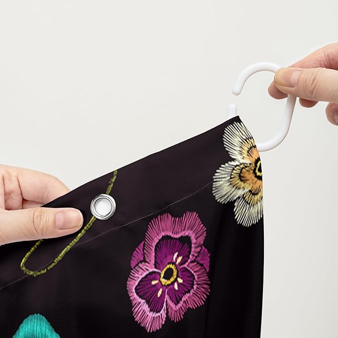 AILONEN Retro Hummingbird Shower Curtain,Wild Floral Flower Bathroom Decor with 12 Plastic Hooks,Bird Butterfly Vintage Black Curtains,Modern Bedroom Decor Gifts for Girls Teen Adult 72" W*72" H