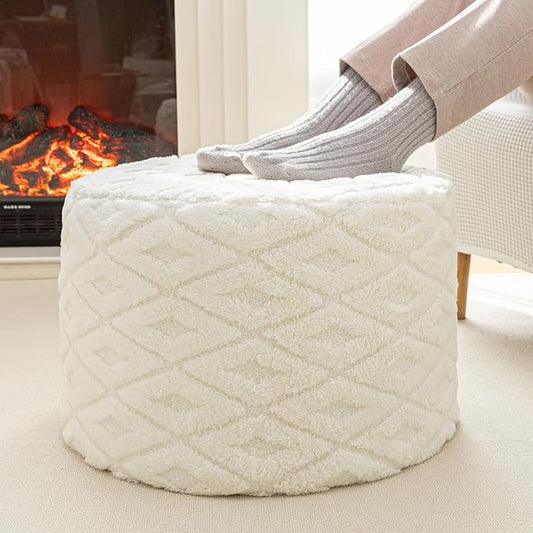 Round Pouf Ottoman 20 x 20 x 14 Inches Boho Poof Home Decor Floor Pouffe Ottoman Foot Rest for Couch Sofa Bean Bag Chairs Living Room Bedroom Milk