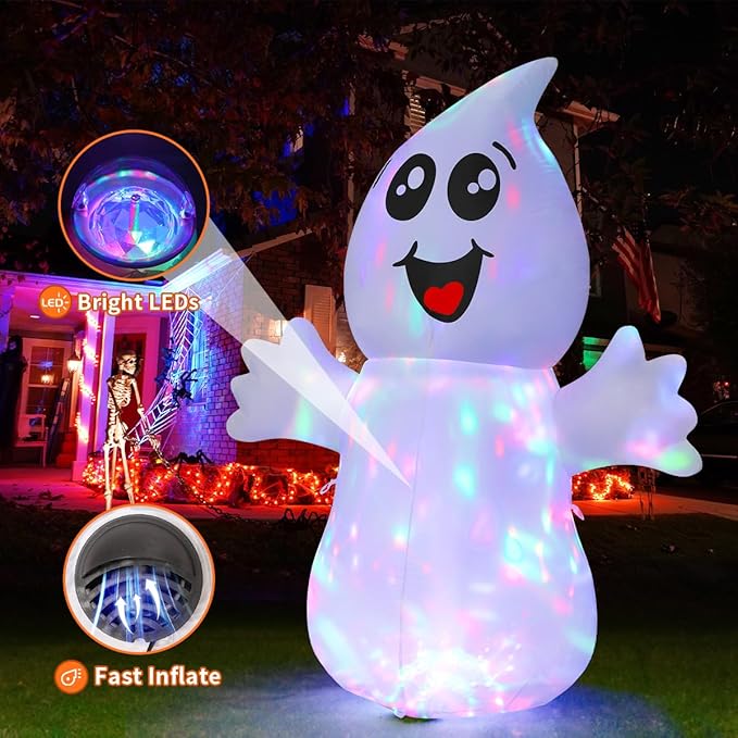 GOOSH 5 FT Halloween Inflatable Ghost Outdoor Decoration with Magic Light, Blow Up Yard Decoration with Built-in LEDs for Garden Lawn Indoor Party Holiday Decor