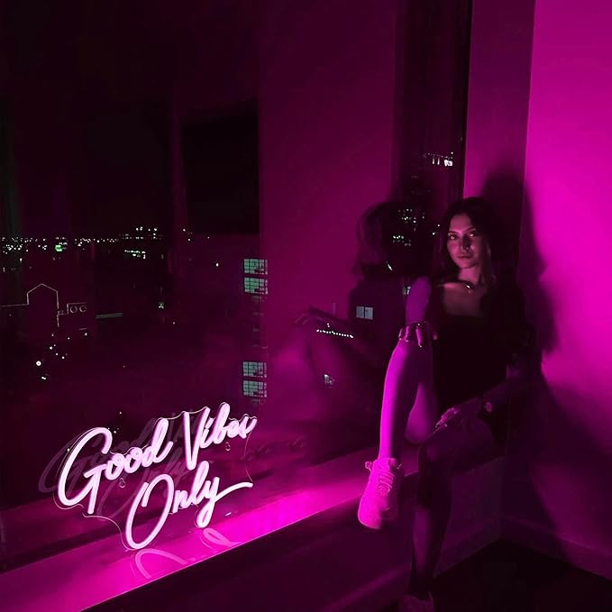Kavaas Good Vibes Only Neon Signs for Wall Decor | Pink Good Vibes Only LED Sign for Bedroom, Party, Bar, Salon - Best Gifts for Birthday, Christmas