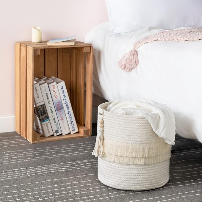 Dahey Over The Door Organizer with 4 Pockets and Macrame Decorative Cotton Rope Storage Basket Boho Nursery Decor for Bathroom, Bedroom, Dorm