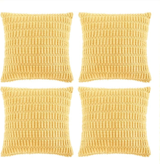 Fancy Homi 4 Packs Yellow Spring Decorative Throw Pillow Covers 18x18 Inch for Living Room Couch Bed Sofa, Rustic Farmhouse Boho Home Decor, Soft Striped Corduroy Square Cushion Case 45x45 cm
