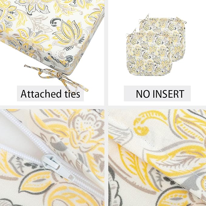 FUNHOME Outdoor Cushion Covers 20 x 18 x 4 inch,Set of 2,Replacement Seat Cushion Cover for Patio Furniture Chair,Water Resistant,Fade-Resistant Slipcover Only,No Insert(Yellow Flower)
