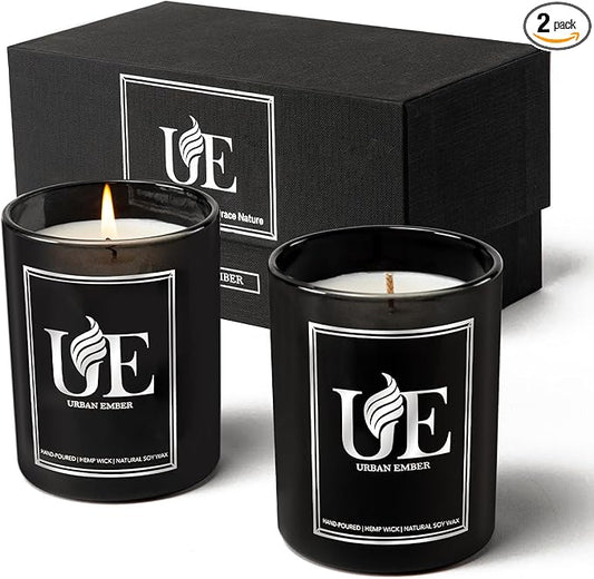 2 Pack Scented Aromatherapy Candles Gifts Set, 16 oz 110 Hour Long Lasting Candles for Home Scented, Amber Wood/Mahogany Teakwood