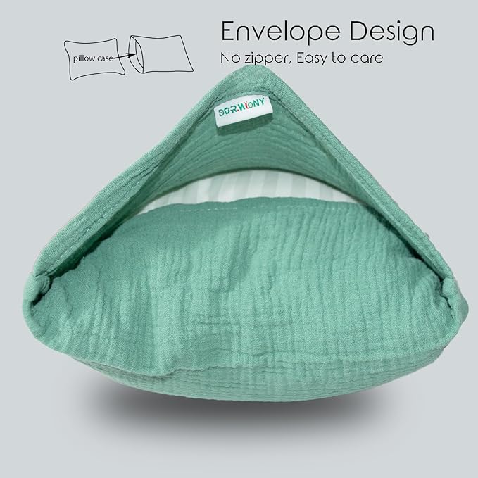 Organic Cotton Muslin Mini Pillowcases with Envelope Design,2 Pack Ultra Breathable Kids Toddler Pillowcases for Boys and Girls- 13 x 18 inches (Turquoise)