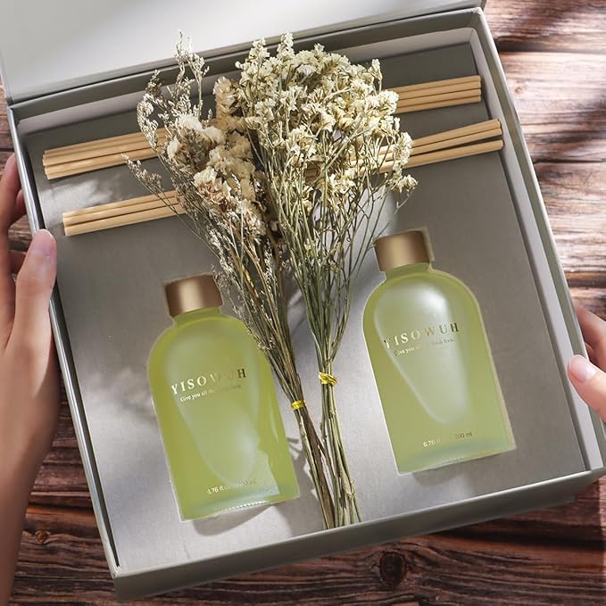 Reed Diffuser - Jasmine Lily&Osmanthus 6.76 oz（200ml） 2 Packs Flower Essential Oil Reed Diffuser Set with 16 Sticks - Long Lasting Fragrance for Home Bedroom Bathroom Room Shelf Decor