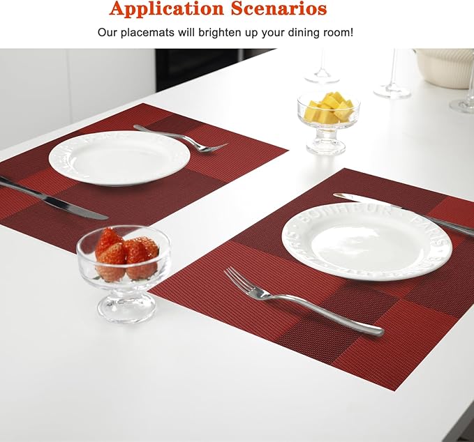 Placemats Set of 8,Washable,Heat and Stain Resistant Indoor/Outdoor Place mats, Vinyl Woven Non Slip Table Mats for Restaurant Table Protection, PVC Table Placemats.(red, 8PCS)