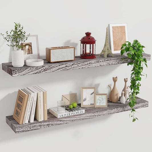 Marsmiles Wood Floating Shelves for Wall Set of 2, 36 Inch Wide Rustic Wooden Floating Shelves, Invisible Wall Mounted Display for Living Room Bedroom Kitchen Bathroom Office, Weathered