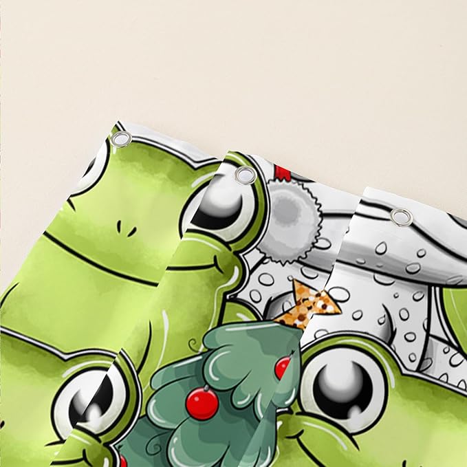 AILONEN Cute Cartoon Frog Shower Curtain,Funny Frog White Green Animal Frog Bath Curtain for Kids Boys Girls,Waterproof Curtain for Bathroom with 12 Plastic Hooks, 60" W x 72" H