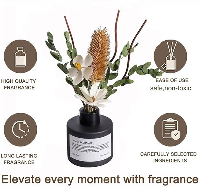 Reed Diffuser Set with Dried Flowers, 3.38fl.oz Fragrance Diffuser with Sticks, Scented Sticks Aroma Diffuser, Home & Office Décor for Air Fresheners, Bathroom (Pure White Gardenia)