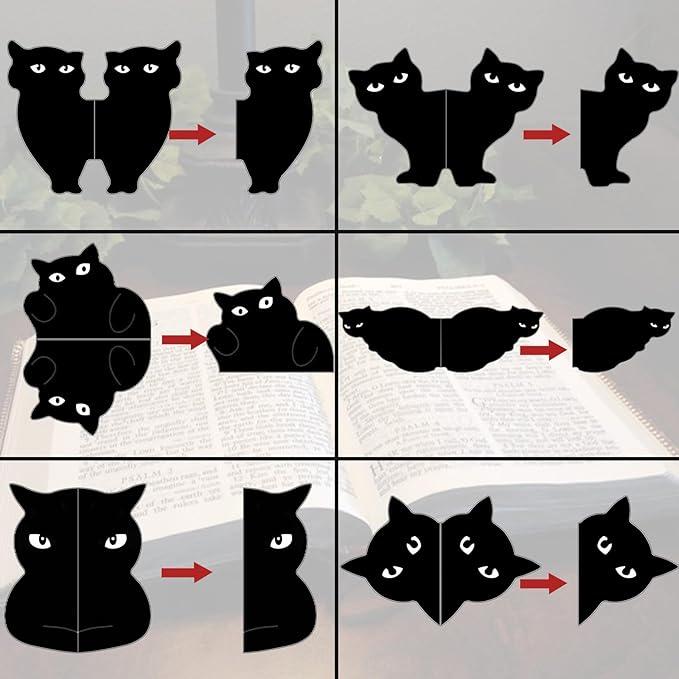 Cat Bookmark, 6 Pcs Black Cat Magnetic Bookmarks Cute Kawaii Magnet Bookmark Clips Page Markers Book Reading Supplies for Book Lovers, Women, Teachers, Students, Home, Office, Presents (6 Styles)