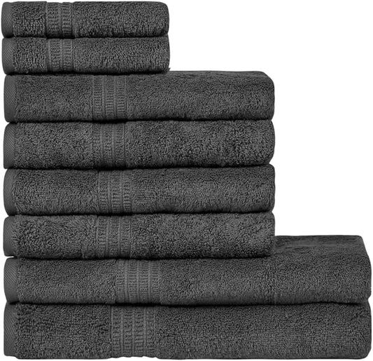HOMELOVER 8 Piece Towel Set - 100% Organic Cotton, 2 Bath Towels, 4 Hand Towels, 2 Washcloths - 500 GSM, Hotel & Spa Quality, Soft, Quick Dry, Highly Absorbent Bathroom Essentials (Coal Gray)