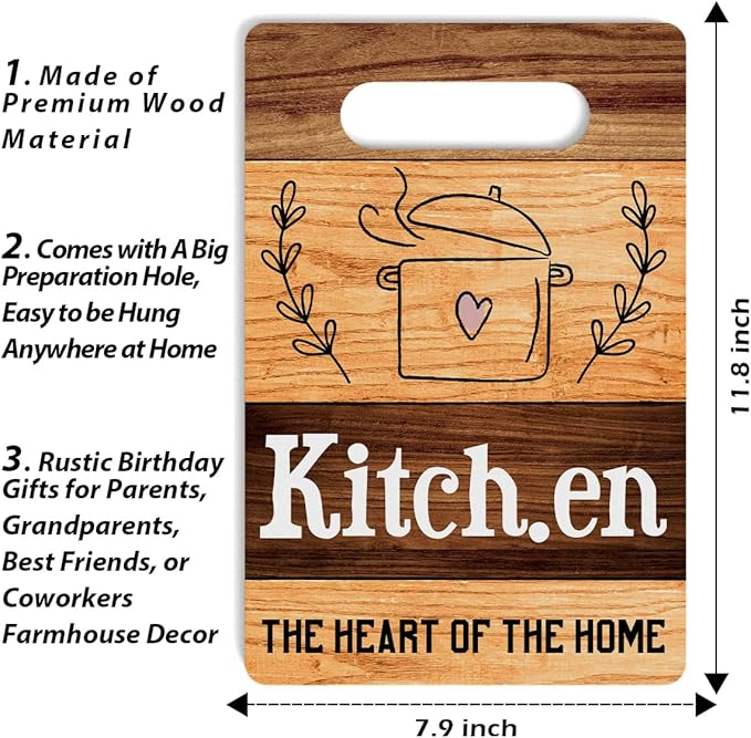 Farmhouse Kitchen Decor, Kitchen Signs Wall Decor, Wall Decor for Kitchen, Kitchen The Heart of The Home Sign, Kitchen Decorations, Kitchen Door Wall Hanging Decor 8 x 12 Inch