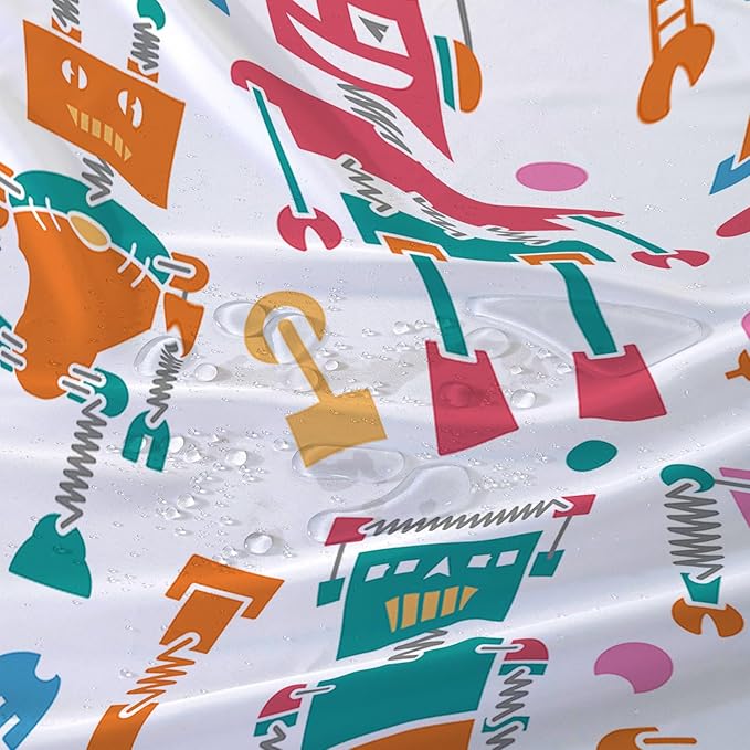 AILONEN Robots Shower Curtain,Modern Cartoon Super Robot Pattern Bathroom Decor for Boys Girls Teens Kids, 72" W*84" H Watercolor Robot Shower Curtain Set