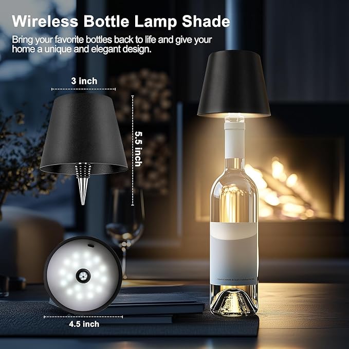 3600mAh Wine Bottle Lamp, 2025 New 3 Color Rechargeable Wireless Bottle Lamp for Liquor Bottles with Touch Dimming for Parties, Restaurants & Home Decor (Black)