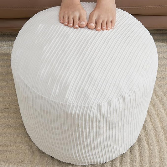 Small Pouf Ottoman Foot Rest Footstool and Ottomans Small for Couch Foot Stools for Living Room Boho Couch Ottoman White Beige Pouf Ottomans 26x18 Foot Rest Poufs Round Stool