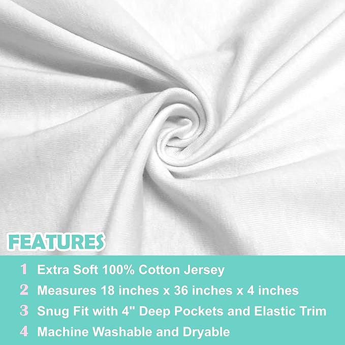 TL Care 100% Natural Cotton Jersey Knit 18" x 36" Cradle/Bassinet Sheet - Fitted, White, Soft Breathable, for Boys and Girls