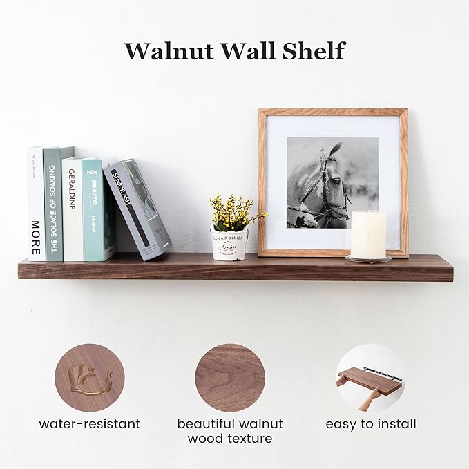 Fun Memories 36" x 8" Floating Shelves for Wall, 8 Inch Deep Wall Shelf for Home Decor, Rustic Wood Shelves, Deep Storage & Display Shelves for Living Room, Bedroom, Kitchen, Set of 1