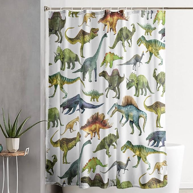 AILONEN Dinosaur Shower Curtain 72" W*84" H for Bathroom,Cartoon Dinosaur Bathroom Shower,Tropical Jungle Dinosaur Kids Boys Bath Curtain Polyester Waterproof Bathroom Curtain with 12 Hooks