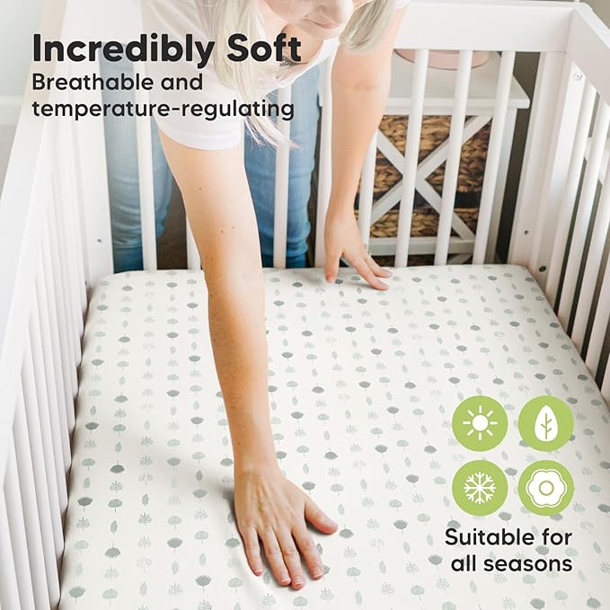 Pack and Play Sheets Fitted, 2-Pack Mini Crib Sheets - Pack N Play Sheets, Organic Fitted Crib Sheet for Pack and Play Mattress, Playard Baby Crib Sheets, Crib Sheets Neutral for Boys (Tropic Oasis)