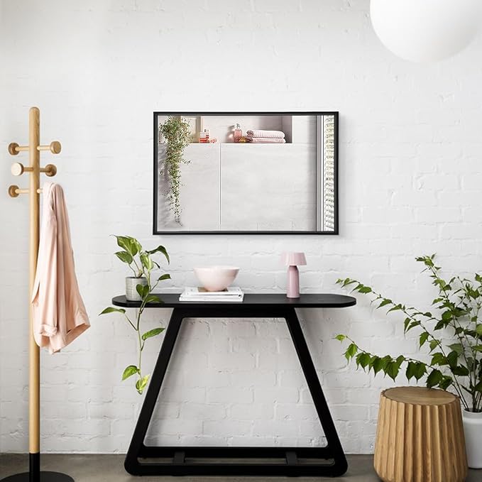 AAZZKANG Black Framed Mirror Large 26"x18" Rectangle Metal Mirrors for Wall Decorative for Bedroom Bathroom Living Room Entryway Hanging Vertically or Horizontally