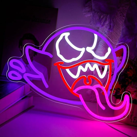 King Boo Neon Sign For Wall Decor, Ghost Face Dimmable Neon Light For Bedroom Led Light Up Sign Creative Room Decor, Gaming Backdrop Home Party Birthday Gift For Kids Boys Girls