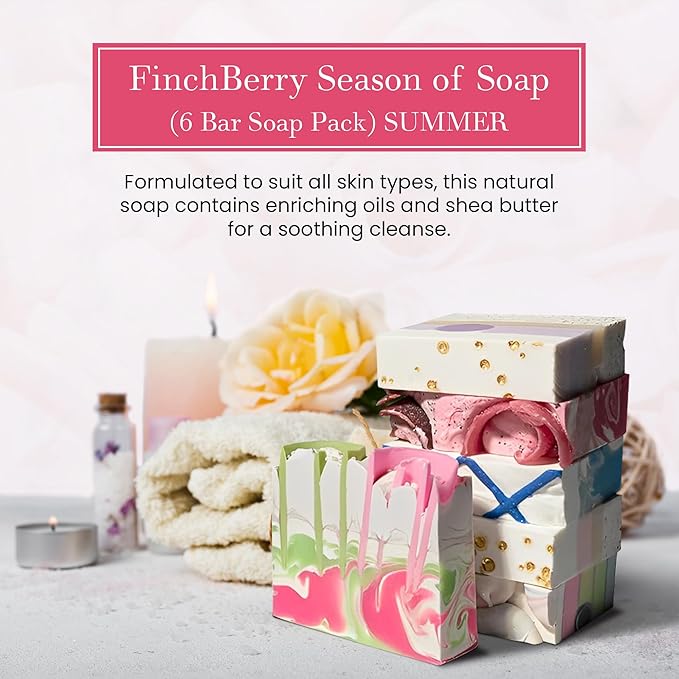 FinchBerry Season of Soap Gift Set - Handmade Seasonal Soaps - Cleanse & Moisturize with Olive, Shea Butter & Coconut Oil - Ideal for All Skin Types & SPRING Gifting, Pack of 6 (4.5 oz Each)