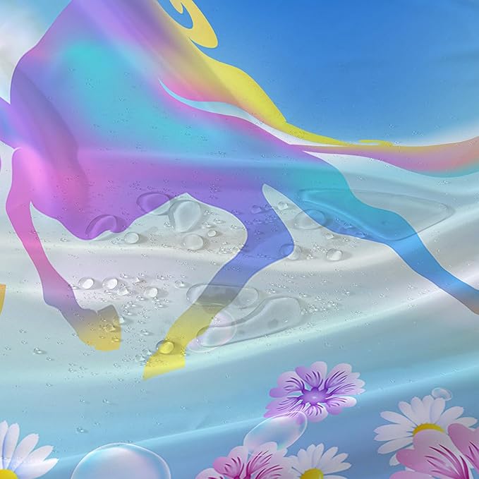 AILONEN Unicorn Shower Curtain, Kawaii Rainbow Unicorn Theme Bathroom Decor,Colorful Flower Butterfly Waterproof Fabric Shower Curtain Set for Girls Teens Kids,72" W*96" H