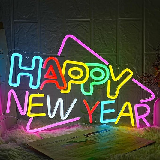 Happy New Year Neon Sign Colorful Holiday LED Neon Sign Letter Neon Signs Christmas Wall Art, Xmas Cheers Neon Sign, Christmas Signage, Christmas Wall Decorations