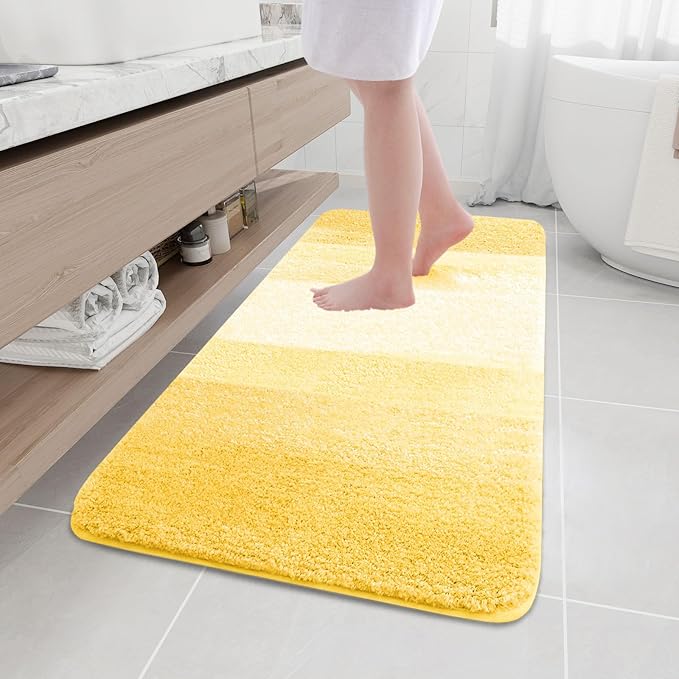 Arotive Microfiber Bathroom Rugs, Shaggy Soft and Absorbent Bath Rug, Non-Slip, Thick Plush Machine Washable Dry Bath Mats for Bathroom, Tub and Shower, 47x24, Yellow