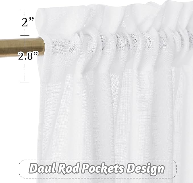 RYB HOME White Sheer Curtains 84 inches, Durable Wrinkle Resistant Light Filtering Textured Short Curtains for Living Room Bedroom Dining Room, W 42 x L 84 inches, 2 Panels Set