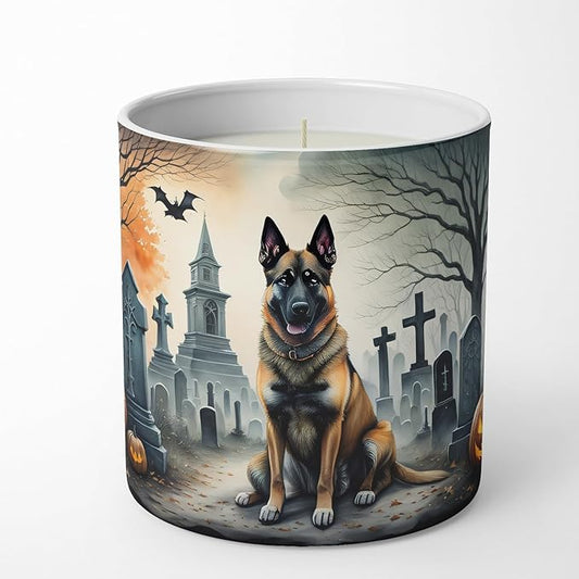 Caroline's Treasures DAC2013CDL Belgian Malinois Spooky Halloween Decorative Soy Candle Nature Soy Wax Essential Oil Home Decor Ideal for Bedroom Kitchen Bath Office Gift, 10 oz
