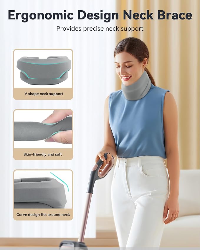 Neck Brace Cervical Collar - Neck Support Brace for Sleeping, Soft Foam Wraps Keep Vertebrae Stable and Aligned for Relief of Cervical Spine Pressure for Women & Men, (15.8-18.1 Inch) Grey