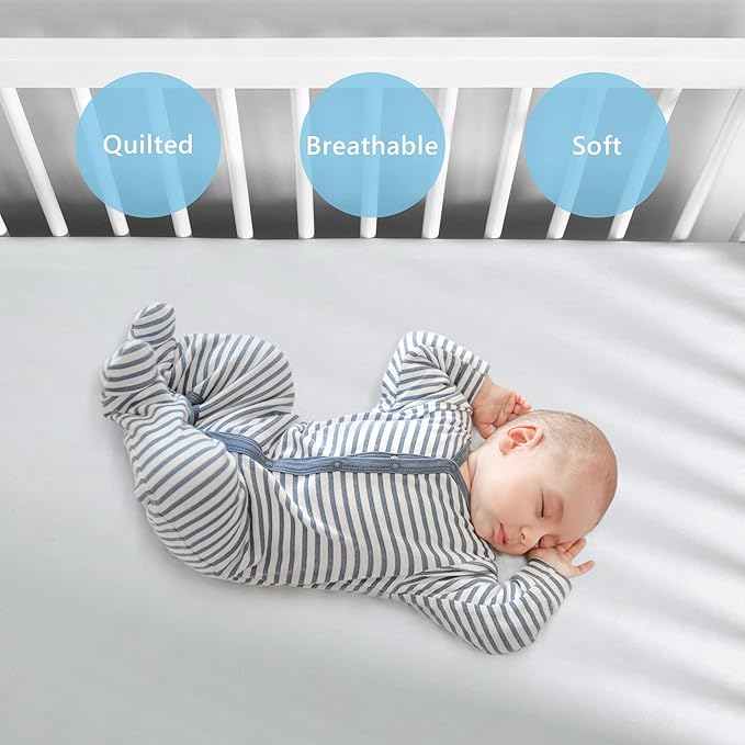 TILLYOU Baby Crib Sheets for Boys Girls, Fitted Crib Sheet 2 Pack for Standard Crib and Toddler Mattresses, Super Soft Toddler Bed Sheets, 28"x52"x8", White & Gray