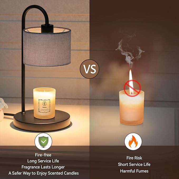 Candle Warmer Lamp with Timer, Dimmable Candle Wax Warmer Candle Lamp with 2 Bulbs, House Warming Gifts Brithday Gifts for Women Bedroom Home Decor - Gray